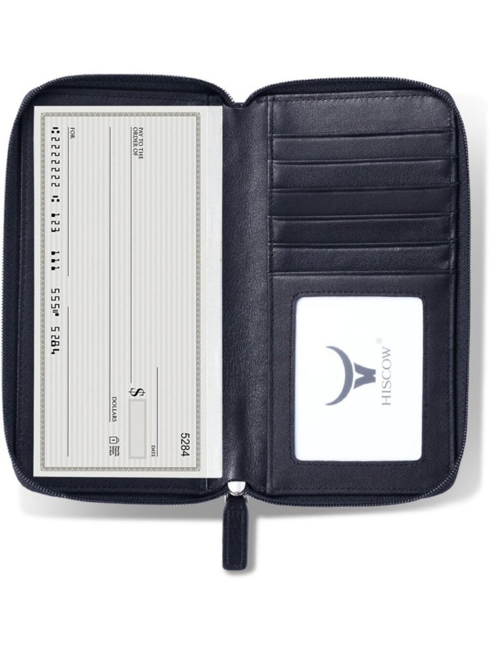 Stylish Leather Checkbook Cover Wallet with Zipper, Card Slots, Black Accessory